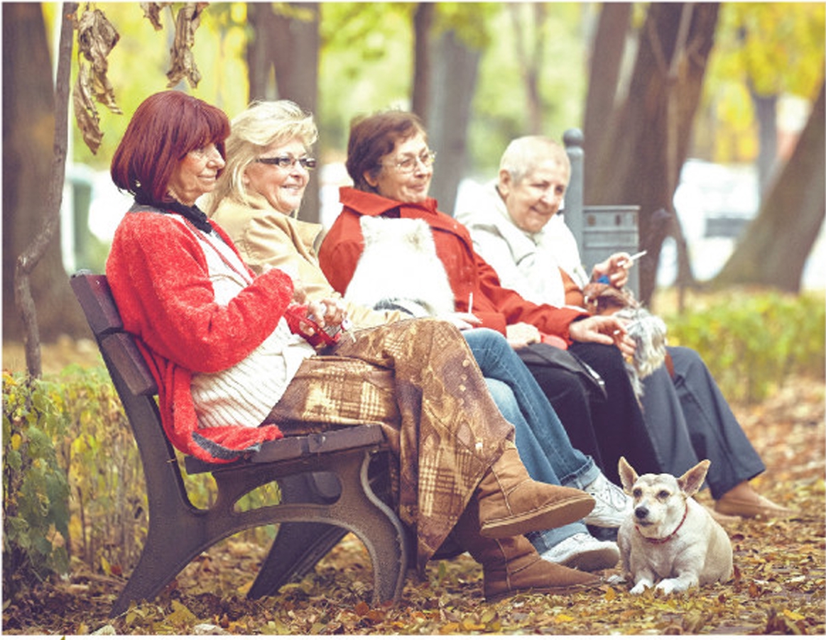 Nyugdíjasok ülnek a padon